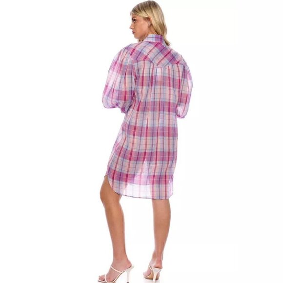 Isabel Marant Etoile Britany Plaid Shirt Dress Pink Blue Cotton FR38 US6 - Picture 3 of 11
